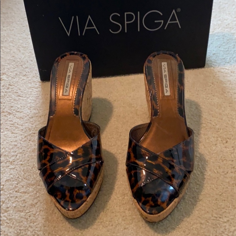Leopard Patent leather mules/ slip on.